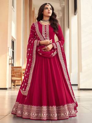 Pink Embroidered Georgette Anarkali Suit Free size full stitched Up To 42" Size 1