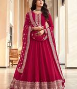 Pink Embroidered Georgette Anarkali Suit Free size full stitched Up To 42" Size