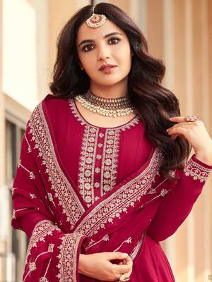 Pink Embroidered Georgette Anarkali Suit Free size full stitched Up To 42" Size 2