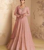 Pink Embroidered Georgette Stitched Anarkali Suit (Size Upto 42) Free size full stitched Up To 42" Size