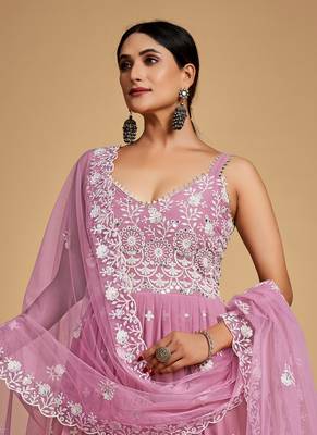 Pink Embroidered Georgette Stitched Anarkali Suit (Size Upto 42) Up To 42" Size 2