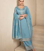 Blue Art Silk Embroidered Eid Party Salwar Suit - Semi Stitched