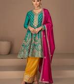Green Embroidered Cotton Silk Stitched Punjabi Salwar Suit(Size Upto 42)