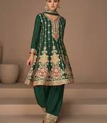 Green Embroidered Cotton Silk Stitched Punjabi Salwar Suit(Size Upto 42) Up To 42" Size