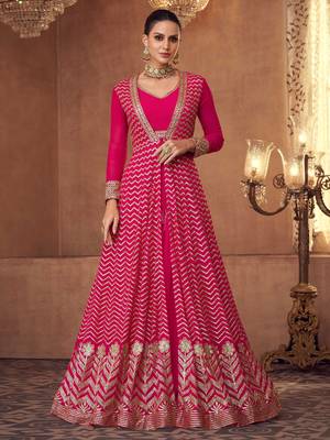 Hot Pink Festive Anarkali Suit for Women (Size Up to 42") 1