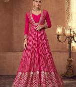 Hot Pink Festive Anarkali Suit for Women (Size Up to 42")
