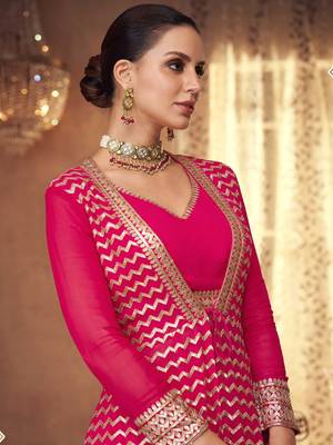 Hot Pink Festive Anarkali Suit for Women (Size Up to 42") 2