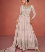 Pink Embroidered Georgette Stitched Anarkali Suit. (Size Upto 42) Free size full stitched Up To 42" Size