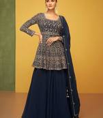Blue Embroidered Georgette Stitched Anarkali Suit (Size Upto 42)