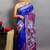 Blue Pure Silk Kantha Stitch Saree With Blouse Piece