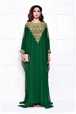 Green Zari & Stone Work Stitched Georgette Abaya 1