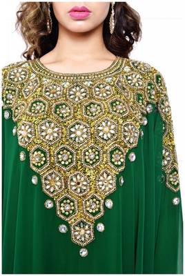 Green Zari & Stone Work Stitched Georgette Abaya 2