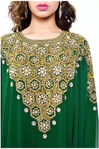Green Zari & Stone Work Stitched Georgette Abaya