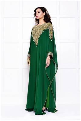 Green Zari & Stone Work Stitched Georgette Abaya 3