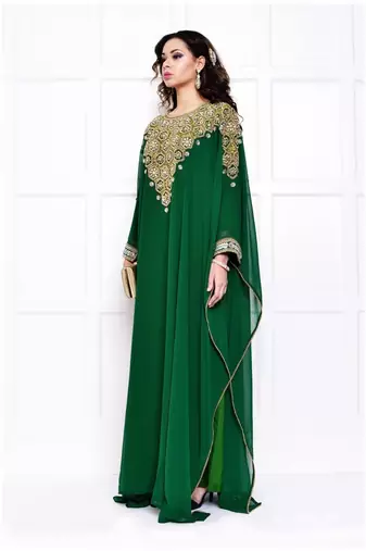 Green Zari & Stone Work Stitched Georgette Abaya