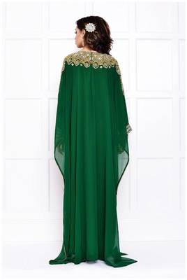 Green Zari & Stone Work Stitched Georgette Abaya 4