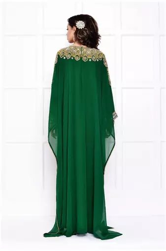 Green Zari & Stone Work Stitched Georgette Abaya