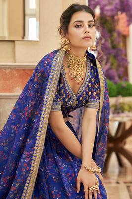 Blue Organza Thread Zari Dori & Sequins Embroidery Work Wedding Festival Party Wear Designer Lehenga Choli 4