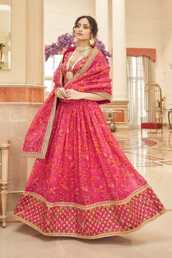 Pink Organza Thread Zari Dori & Sequins Embroidery Work Wedding Festival Party Wear Designer Lehenga Choli