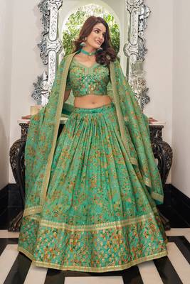 Pista Green Organza Thread Zari Dori & Sequins Embroidery Work Wedding Festival Party Wear Designer Lehenga Choli 1