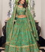 Pista Green Organza Thread Zari Dori & Sequins Embroidery Work Wedding Festival Party Wear Designer Lehenga Choli
