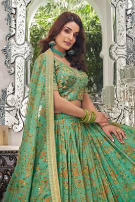 Pista Green Organza Thread Zari Dori & Sequins Embroidery Work Wedding Festival Party Wear Designer Lehenga Choli 2