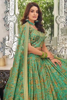 Pista Green Organza Thread Zari Dori & Sequins Embroidery Work Wedding Festival Party Wear Designer Lehenga Choli 3