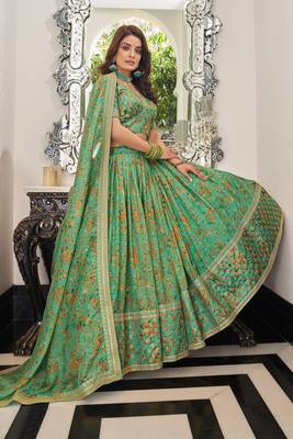 Pista Green Organza Thread Zari Dori & Sequins Embroidery Work Wedding Festival Party Wear Designer Lehenga Choli 4