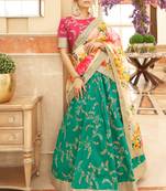Green Pink Art Silk Thread Zari Dori & Sequins Embroidery Work Wedding Festival Party Wear Designer Lehenga Choli