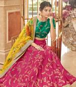 Pink Green Art Silk Thread Zari Dori & Sequins Embroidery Work Wedding Festival Party Wear Designer Lehenga Choli