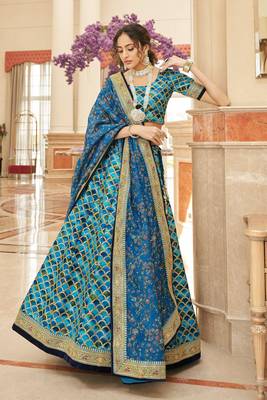 Blue Art Silk Thread Zari Dori & Sequins Embroidery Work Wedding Festival Party Wear Designer Lehenga Choli 1