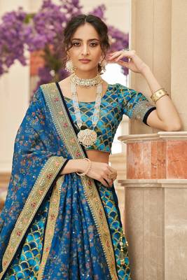 Blue Art Silk Thread Zari Dori & Sequins Embroidery Work Wedding Festival Party Wear Designer Lehenga Choli 4