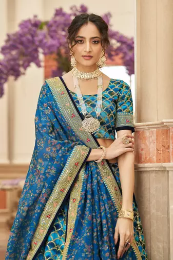 Blue Art Silk Thread Zari Dori & Sequins Embroidery Work Wedding Festival Party Wear Designer Lehenga Choli