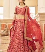 Red Art Silk Thread Zari Dori & Sequins Embroidery Work Wedding Festival Party Wear Designer Lehenga Choli
