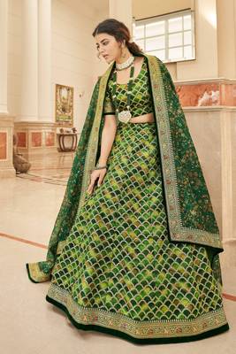 Green Art Silk Thread Zari Dori & Sequins Embroidery Work Wedding Festival Party Wear Designer Lehenga Choli 1