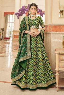 Green Art Silk Thread Zari Dori & Sequins Embroidery Work Wedding Festival Party Wear Designer Lehenga Choli 5