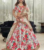 White Red Art Silk Digital Print Dori & Sequins Embroidery Stone Work Wedding Festival Party Wear Designer Lehenga Choli