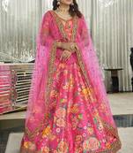 Rani Pink Art Silk Digital Print Dori & Sequins Embroidery Stone Work Wedding Festival Party Wear Designer Lehenga Choli
