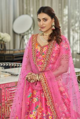 Rani Pink Art Silk Digital Print Dori & Sequins Embroidery Stone Work Wedding Festival Party Wear Designer Lehenga Choli 4