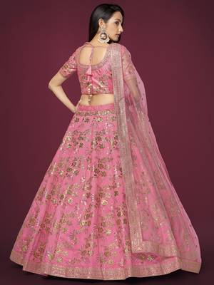 Pink Slub Silk Dori Sequins & Zari Embroidery Work Wedding Festival Party Wear Designer Lehenga Choli 3