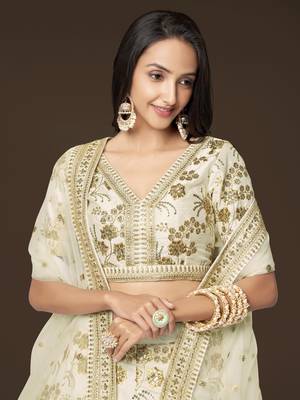 White Slub Silk Dori Sequins & Zari Embroidery Work Wedding Festival Party Wear Designer Lehenga Choli 2