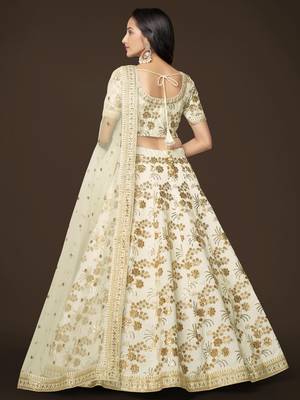 White Slub Silk Dori Sequins & Zari Embroidery Work Wedding Festival Party Wear Designer Lehenga Choli 4