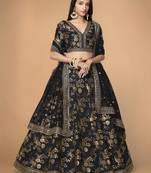 Black Slub Silk Dori Sequins & Zari Embroidery Work Wedding Festival Party Wear Designer Lehenga Choli