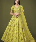 Neon Slub Silk Dori Sequins & Zari Embroidery Work Wedding Festival Party Wear Designer Lehenga Choli
