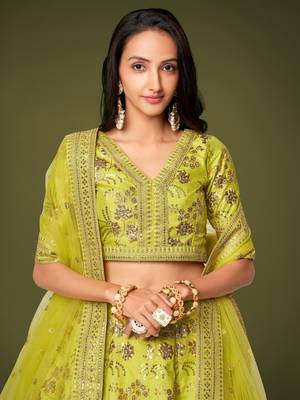 Neon Slub Silk Dori Sequins & Zari Embroidery Work Wedding Festival Party Wear Designer Lehenga Choli 2