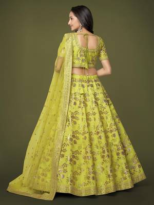 Neon Slub Silk Dori Sequins & Zari Embroidery Work Wedding Festival Party Wear Designer Lehenga Choli 3