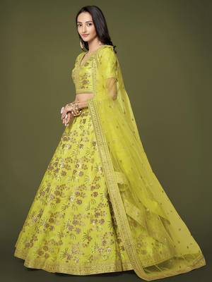 Neon Slub Silk Dori Sequins & Zari Embroidery Work Wedding Festival Party Wear Designer Lehenga Choli 4