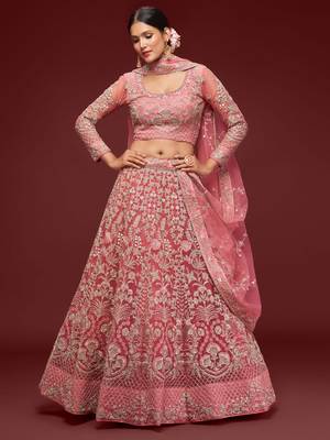 Fantasy Rose Net Zari Thread & Glitter Dori Embroidery Work Wedding Festival Party Wear Designer Lehenga Choli 1