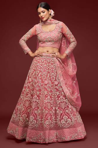 Fantasy Rose Net Zari Thread & Glitter Dori Embroidery Work Wedding Festival Party Wear Designer Lehenga Choli