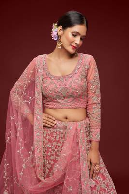 Fantasy Rose Net Zari Thread & Glitter Dori Embroidery Work Wedding Festival Party Wear Designer Lehenga Choli 3